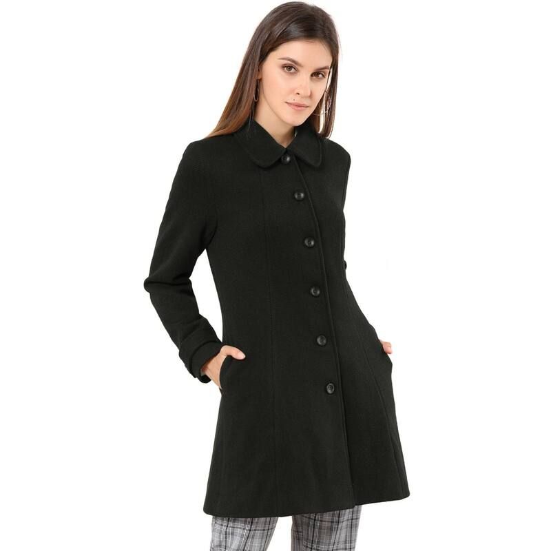 アレグラ ケー レディース アウター ジャケット・ブルゾン コート ALLEGRA K Womens Peter Pan Collar Single Breasted Winter Overcoat Black ブラック