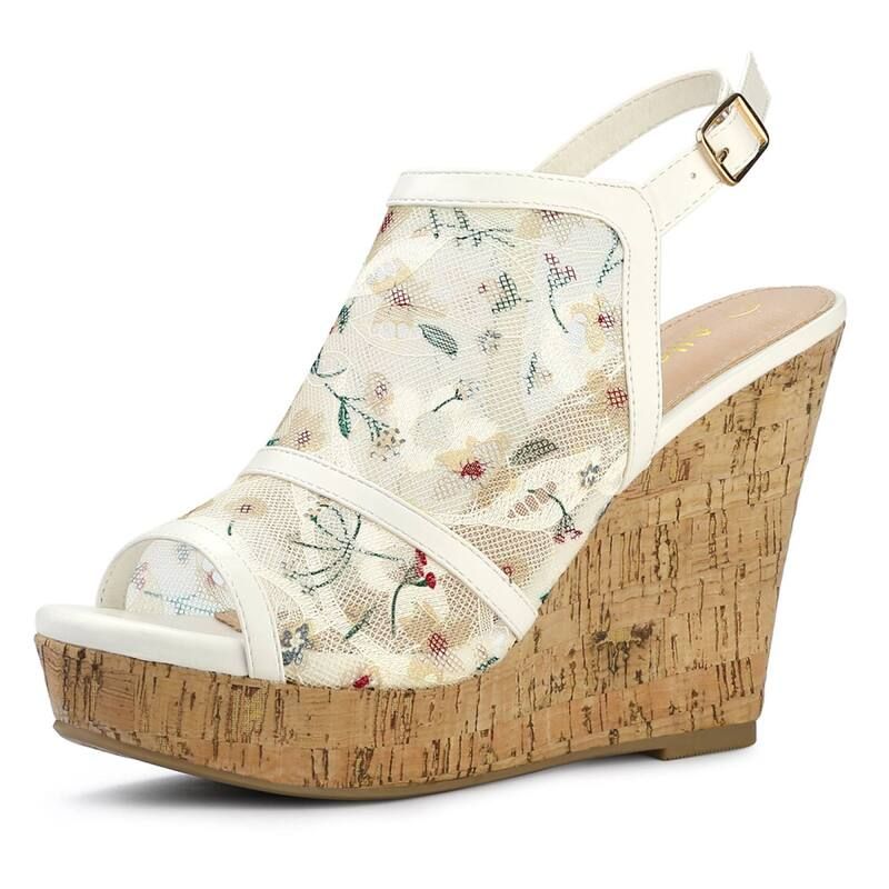 アレグラ ケー レディース シューズ サンダル プラットフォーム レース ヒール ALLEGRA K Womens Open Toe Platform Heelace Wedgesandals White Green ホワイト