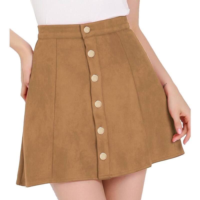 アレグラ ケー レディース ボトムスカート A ライン ミニ スエード ALLEGRA K Womens Faux Suede Button Front ALine Mini Skirt Brown ブラウン