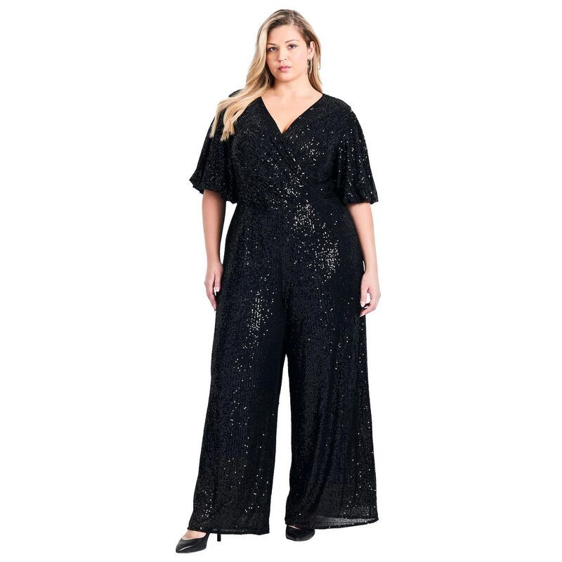 アベニュー レディース トップス ワンピース プラスサイズ スパンコール ジャンプスーツ Avenue Womens Plusize Nada Sequin Sleeve Jumpsuit Black ブラック