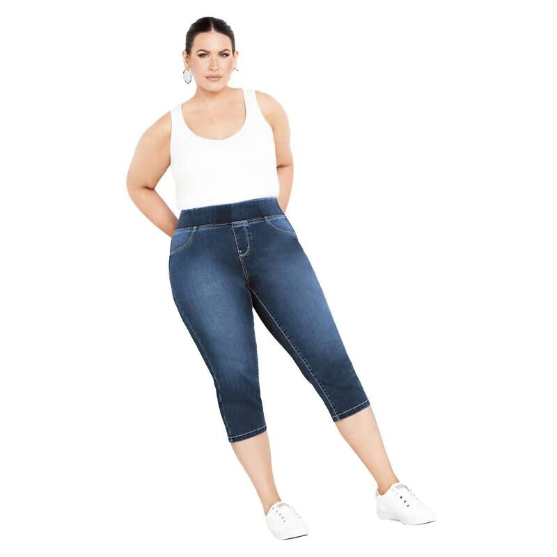 アベニュー レディース ボトムス デニムパンツ Avenue Butter Denim Pull On Crop Jean Mid Wash デニム