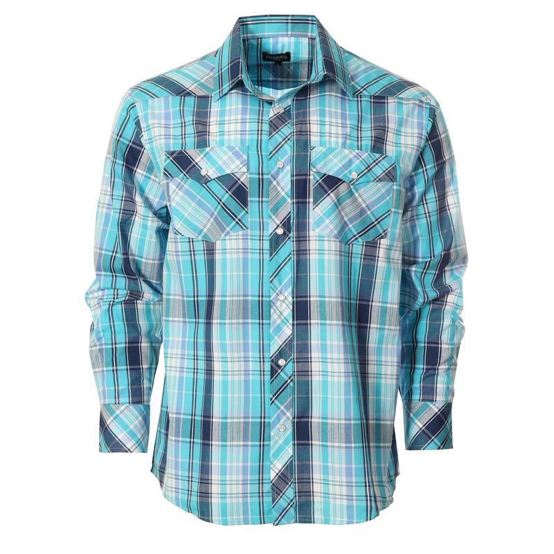 ジョベルティ メンズ トップス Tシャツ Gioberti Mens Western Plaid Long Sleeve Shirt With Pearl Snapon Turquoise Teal ティール