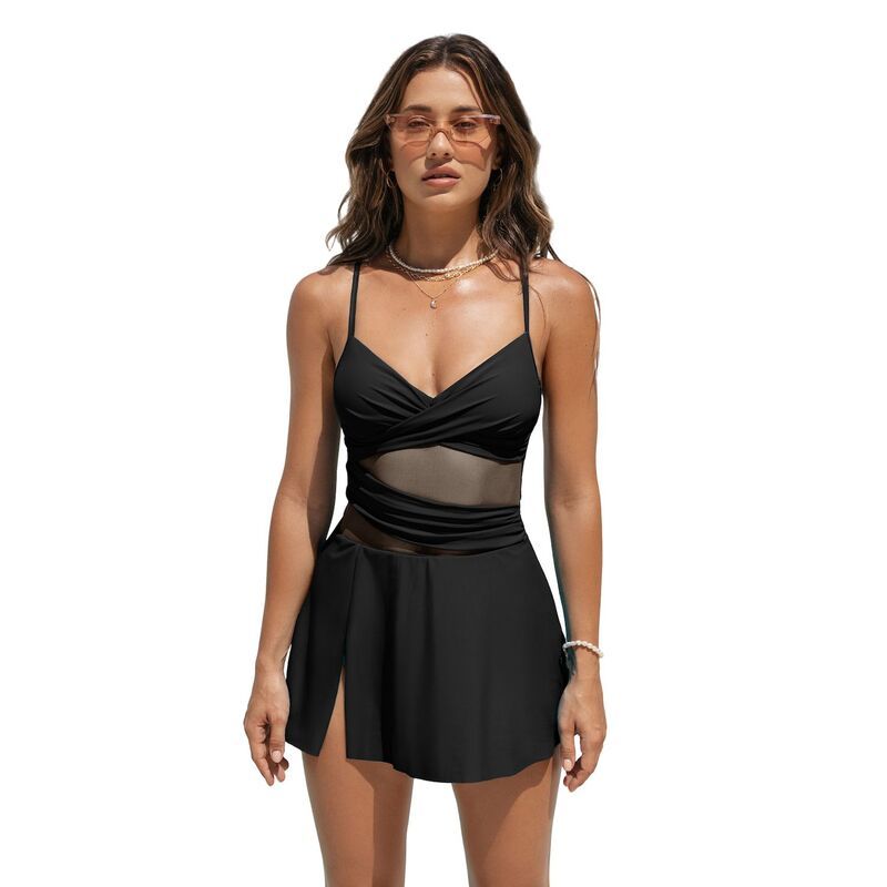 カップシー レディース 水着 トップのみ A ライン メッシュ Womens Cupshe Mesh ALine Swimdress Black ブラック