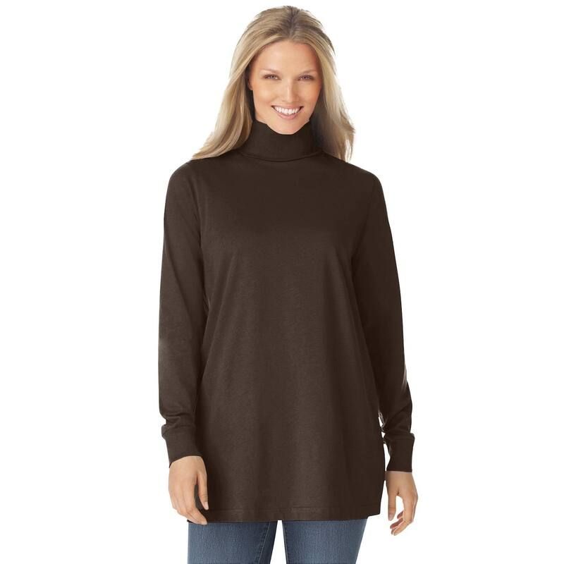 ウーマン ウィズイン レディース トップス Tシャツ タートルネック プラスサイズ 長袖 Woman Within Plusize Perfect LongSleeve Turtleneck Tee Chocolate チョコレート