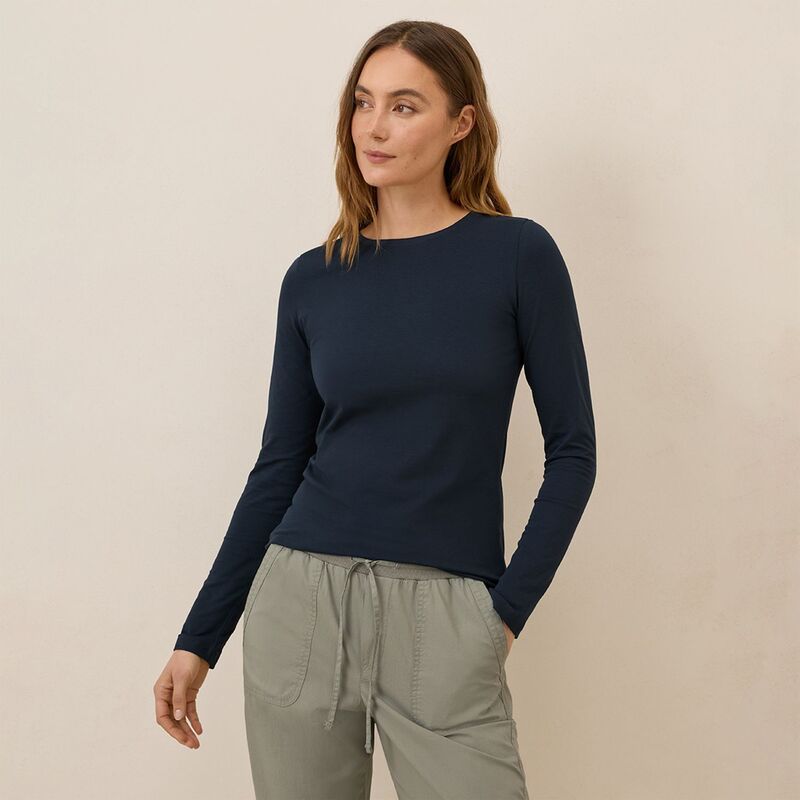 パクト レディース トップス Tシャツ ジャージー Pact Organic Luxe Stretch Jersey Slim Long Sleeve Tee Midnight Blue ブルー