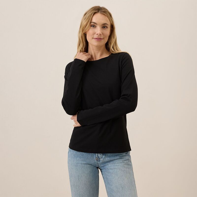 パクト レディース トップス Tシャツ ジャージー Pact Organic Luxe Stretch Jersey Slim Long Sleeve Tee Black ブラック
