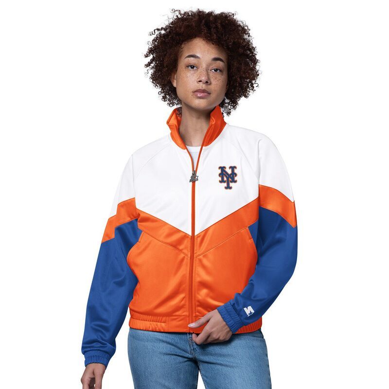 スターター レディース アウター ジャケット・ブルゾン Womenstarter WhiteOrange New York Mets Teamwork Raglan FullZip Track Jacket Met White ホワイト