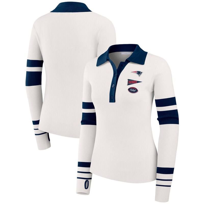 ウェア バイ エリン アンドルーズ レディース アウター ニット・セーター ポロシャツ リブ Womens WEAR by Erin Andrews White New England Patriots Ribbed Henley Polo Sweater P