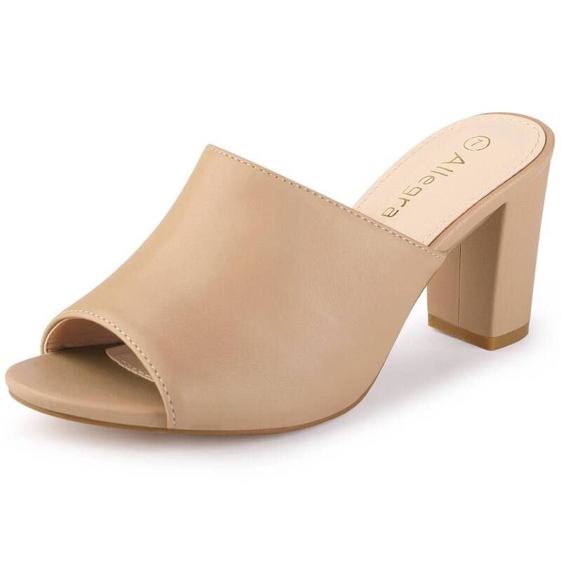 アレグラ ケー レディース シューズ サンダル ヒール ALLEGRA K Womenslip on Block Heel Slide Sandals Khaki カーキ