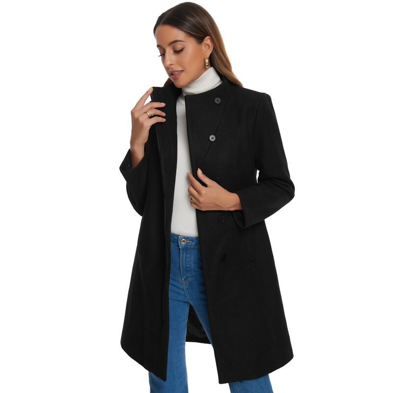アレグラ ケー レディース アウター ジャケット・ブルゾン コート ALLEGRA K Stand Collar Coat For Womens Long Sleeve Winter Outerwear Black ブラック