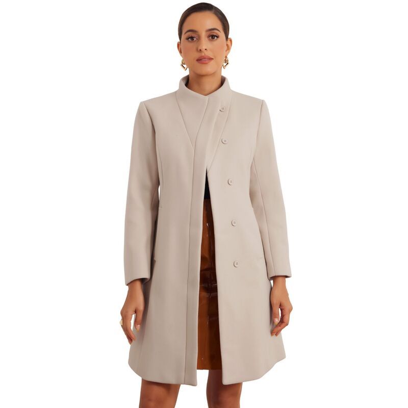 アレグラ ケー レディース アウター ジャケット・ブルゾン コート ALLEGRA K Stand Collar Coat For Womens Long Sleeve Winter Outerwear Beige ベージュ
