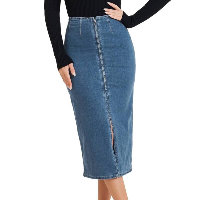 アレグラ ケー レディース ボトムスカート ハイウエスト フロントスリット デニム マキシ ALLEGRA K Maxi Denim Skirt For Womens Front Slit Zipper High Waist Bodycon Jean Skir
