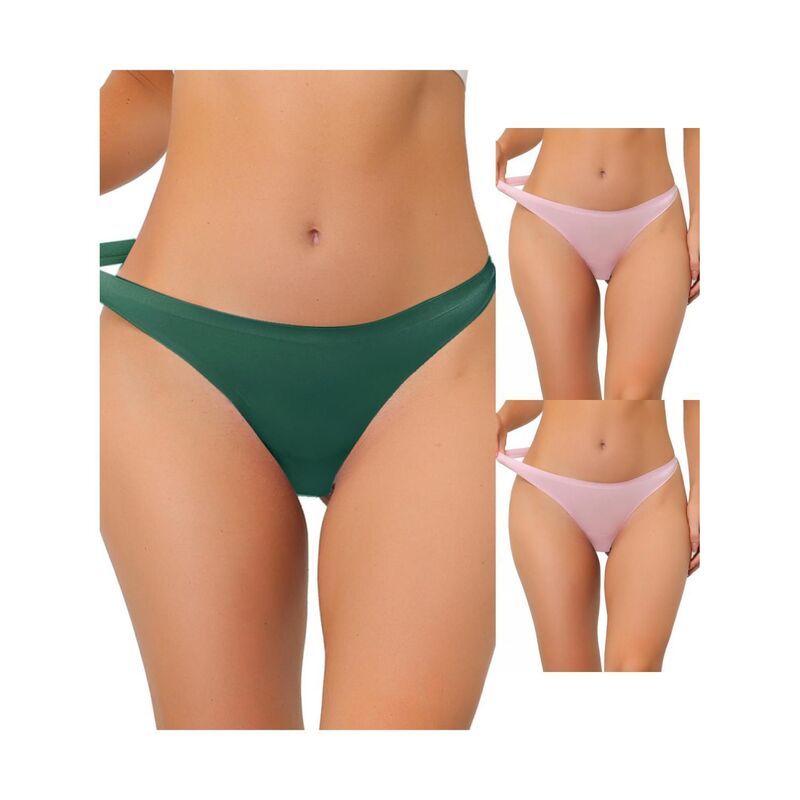 アレグラ ケー レディース アンダーウェア パンツ サテン ALLEGRA K 3 Packs Womens Unlined Underwear Satinvisible Bikini Comfortable Noshow Thongs Pink Dark G