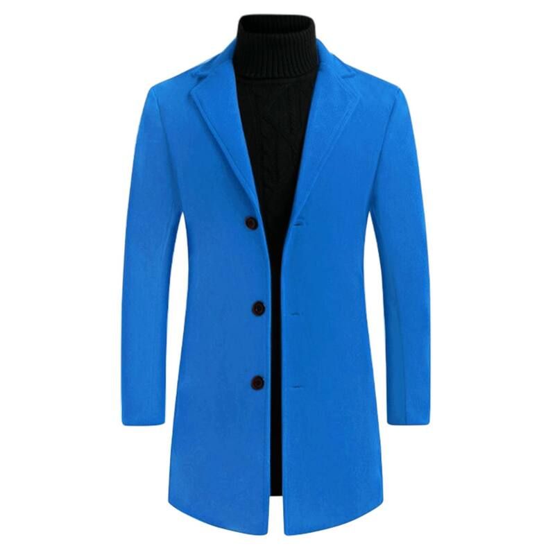 Lars Amadeus メンズ アウター ジャケット・ブルゾン スリムフィット コート Lars Amadeus Menslim Fit Notched Lapel Single Breasted Mid Length Overcoat Blue ブルー
