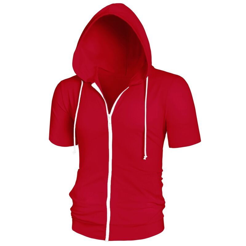 Lars Amadeus メンズ トップス Tシャツ パーカー Lars Amadeus Menshort Sleeve Hoodie Solid Color Zip up Hoodies Red レッド
