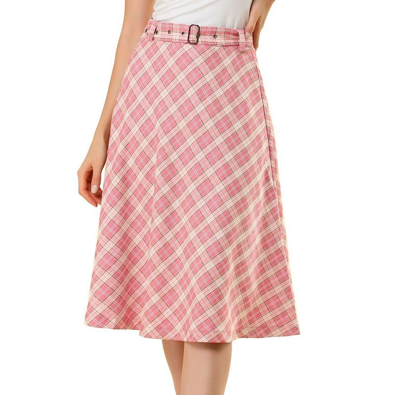 アレグラ ケー レディース ボトムスカート A ライン ハイウエスト ALLEGRA K Womens Costume Plaid Belted High Waist ALine MidLength Skirts Pink ピンク 11,920円