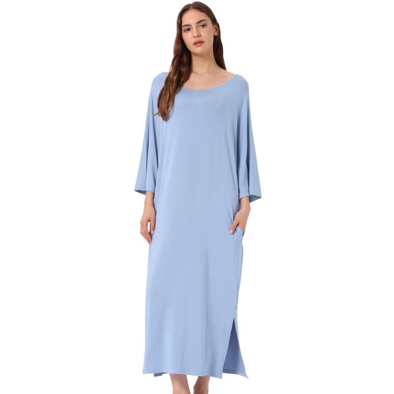 cheibear レディース アンダーウェア ナイトウェア シャツワンピース シャツ cheibear Womensleepshirt Nightshirt 34 Sleeve Nightgown Sleep Shirt Dress Light Blue ブル
