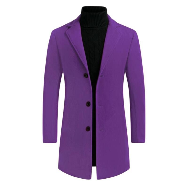 Lars Amadeus メンズ アウター ジャケット・ブルゾン スリムフィット コート Lars Amadeus Menslim Fit Notched Lapel Single Breasted Mid Length Overcoat Purple パープ