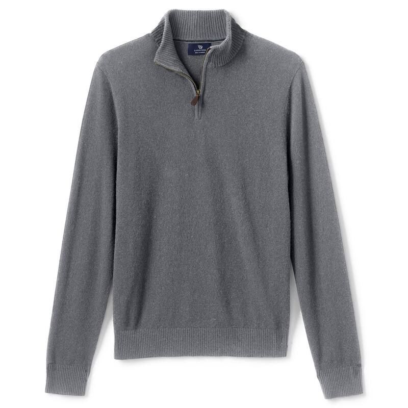 ランズエンド メンズ アウター ニット・セーター Mens Lands End Cashmere QuarterZip Sweater Charcoal Heather チャコール