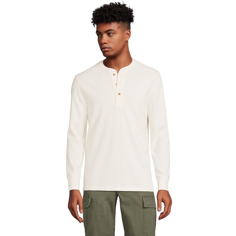 ランズエンド メンズ トップス Tシャツ Mens Lands End ComfortFirst RegularFithermal Waffle Henley Ivory アイボリー