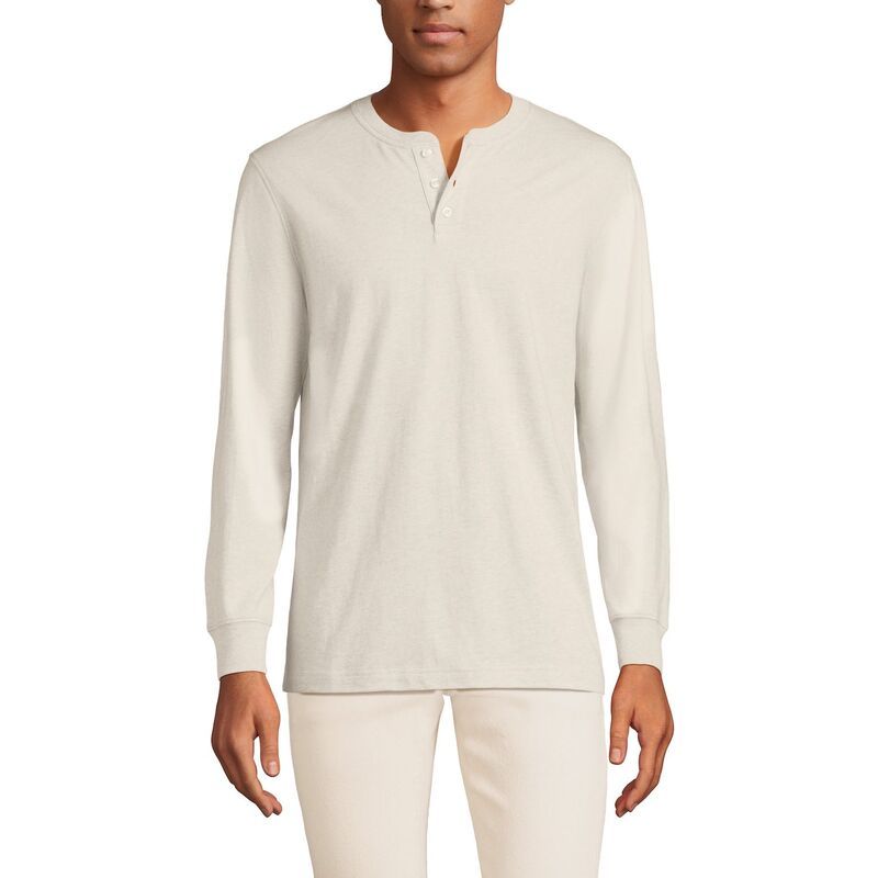 ランズエンド メンズ トップス Tシャツ Mens Lands End SuperT Henley Flax Heather ヘザー