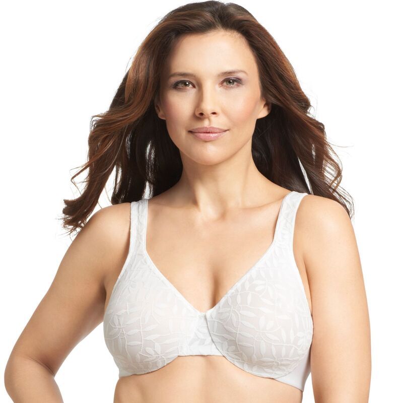 オルガ レディース アンダーウェア ブラジャー ミニ シアー レース OlgaR by WarnersR Sheer Leaves Lace FullFigure FullCoverage Minimizer Bra 35519 White ホワイト
