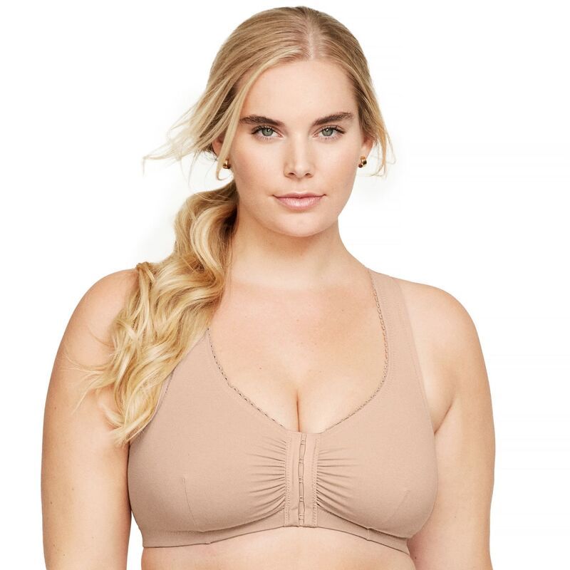 グラマライズ レディース アンダーウェア ブラジャー プラスサイズ コットン Plusize Glamorise FullFigure Complete Comfort Wirefree Cotton TBack Bra 1908 Cafe