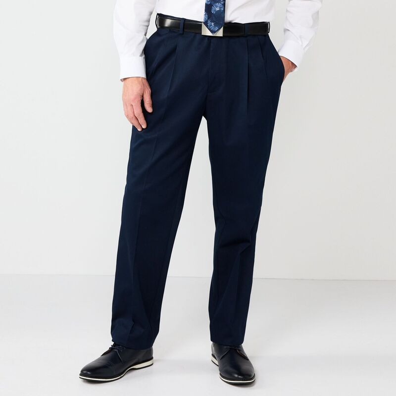 ハガー メンズ ボトムス カジュアルパンツ プリーツ Men s Haggar Premium NoIron Khaki Stretch ClassicFit Pleated Expandable Waist Pants Dark Navy ネイビー