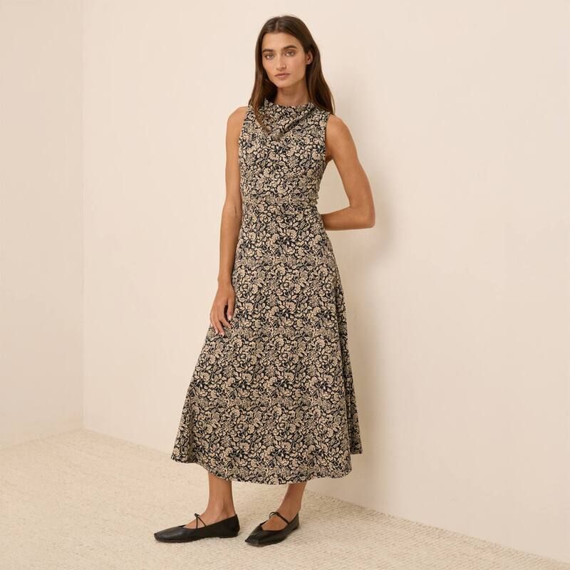 パクト レディース トップス ワンピース コットン Pact Fit Flare Cowl Neck Dress Made With Cotton Paisley Blossoms Black ブラック