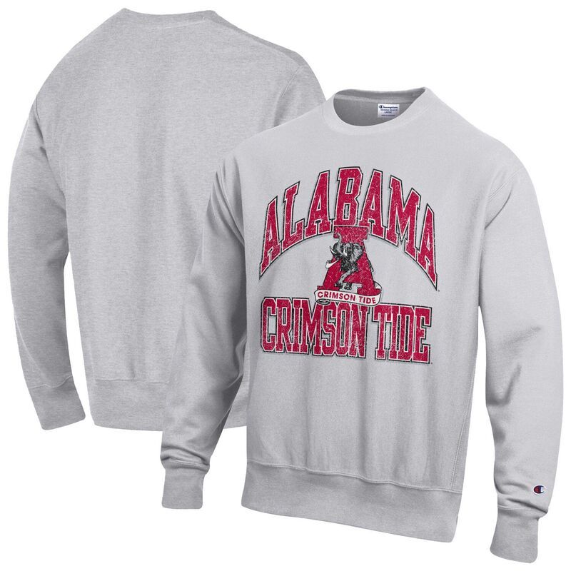 チャンピオン メンズ トップス Tシャツ クルーネック スウェット ロゴ Mens Champion Gray Alabama Crimson Tide Distressed Arch Over Logo Reverse Weave Crew Neck Swe