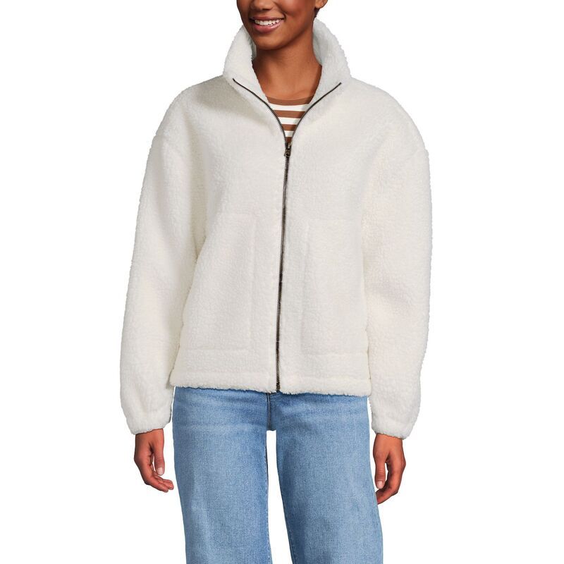 ランズエンド レディース アウター ジャケット・ブルゾン フリース Womens Lands End Zip Front Shearling Fleece Jacket Ivory アイボリー
