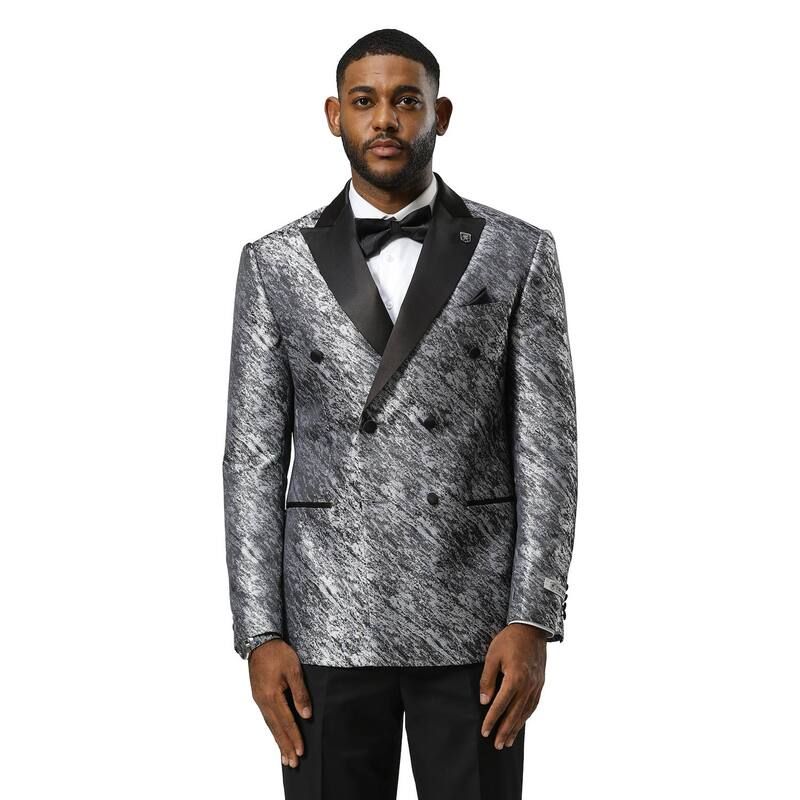 ステイシーアダムス メンズ アウター ジャケット・ブルゾン トール ブレザー Stacy Adams Mens Metallic Marble DoubleBreasted Blazer Silver シルバー