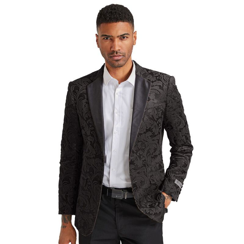 ステイシーアダムス メンズ アウター ジャケット・ブルゾン ブレザー Stacy Adams Textured Paisley Blazer Jacket Black ブラック