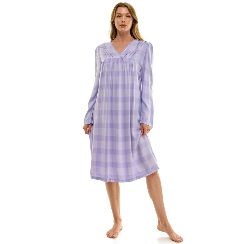 クロフト＆バロー レディース アンダーウェア ナイトウェア Womens Croft Barrow Long Sleeve Sleep Gown Totfalo Check Dom Purp チェック