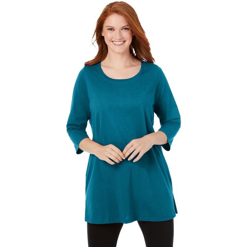 ウーマン ウィズイン レディース トップス Tシャツ プラスサイズ Woman Within Plusize PerfecthreeQuarterSleeve Scoopneck Tunic Deep Teal ティール