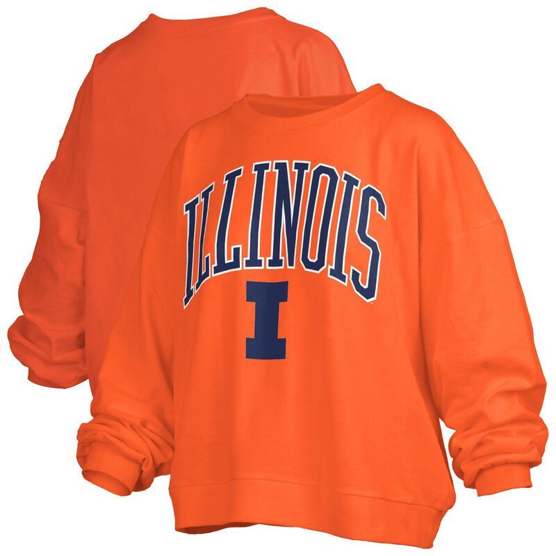 プレスボックス レディース トップス Tシャツ スウェット ロゴ Womens Pressbox Orange Illinois Fighting Illini Janise Arch Over Logo Waist Length Oversized Pull