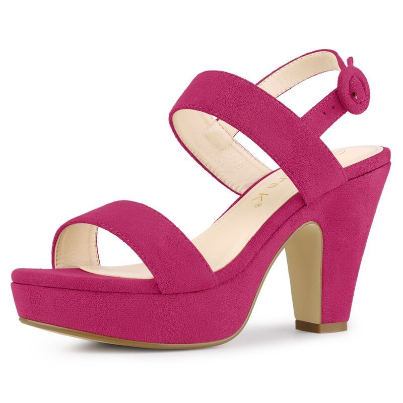 アレグラ ケー レディース シューズ パンプス プラットフォーム サンダル ヒール ALLEGRA K Womenslingback Platform Heels Chunky Higheel Sandals Hot Pink ピンク
