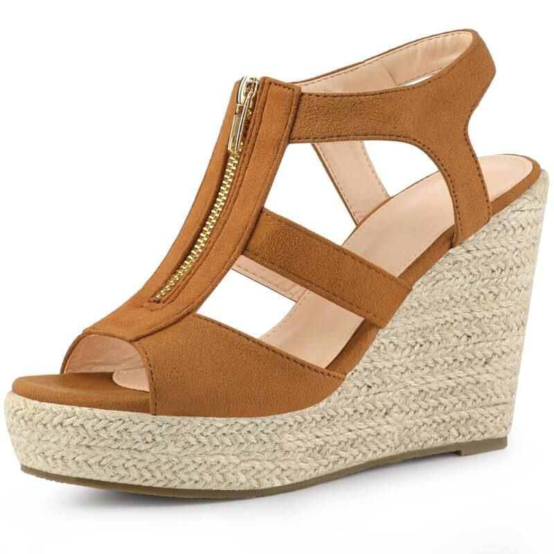 アレグラ ケー レディース シューズ サンダル プラットフォーム ヒール ALLEGRA K Womens Wedges Zipper Sandals Platform Wedges Heelsandals Brown ブラウン