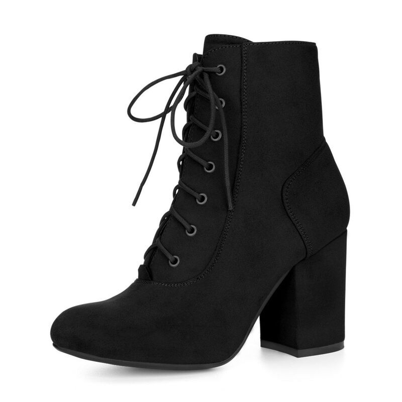 アレグラ ケー レディース シューズ ブーツ・レインブーツ アンクル レース ヒール ALLEGRA K Womens Lace Up Chunky Heel Ankle Booties Black ブラック