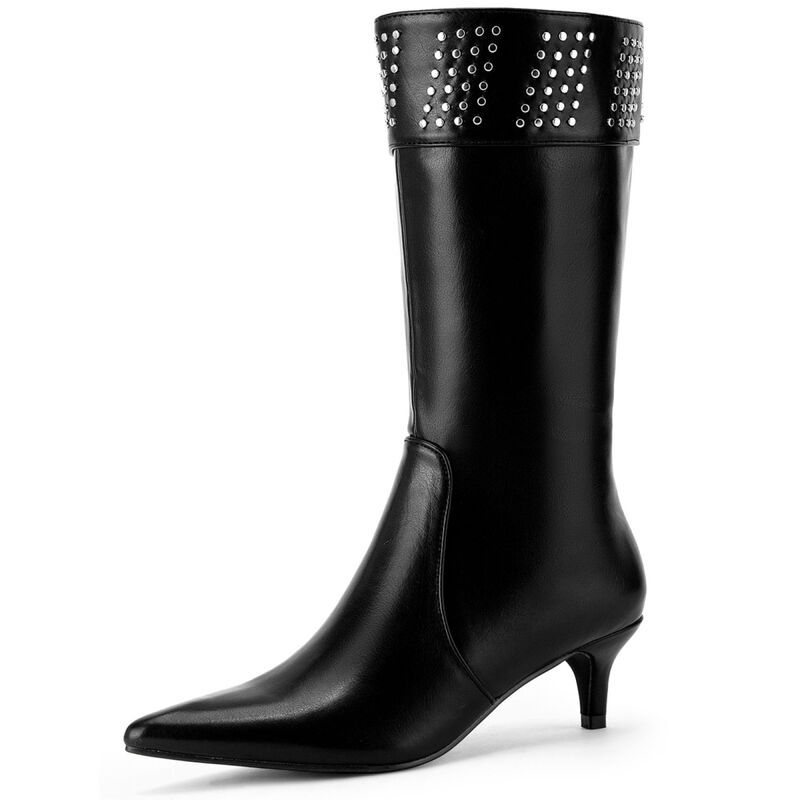 アレグラ ケー レディース シューズ ブーツ・レインブーツ ヒール ALLEGRA K Womens Boot Pointed Toe Kitten Heel Boots Knee High Boots Black ブラック