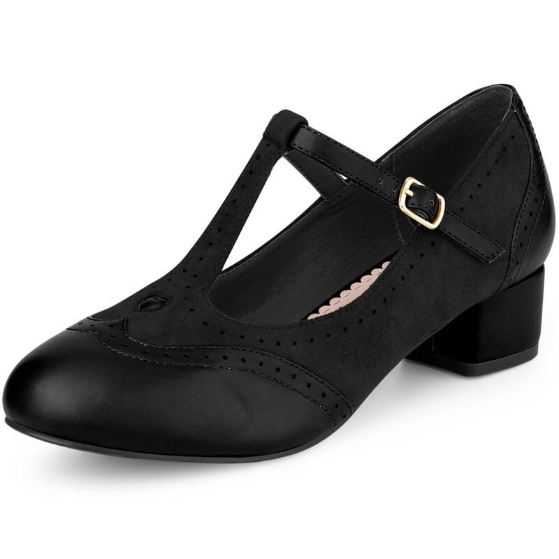 アレグラ ケー レディース シューズ パンプス アンクル ヒール ALLEGRA K TStrap Mary Janes for Women Ankle Strap Block Heels Pumps Black ブラック