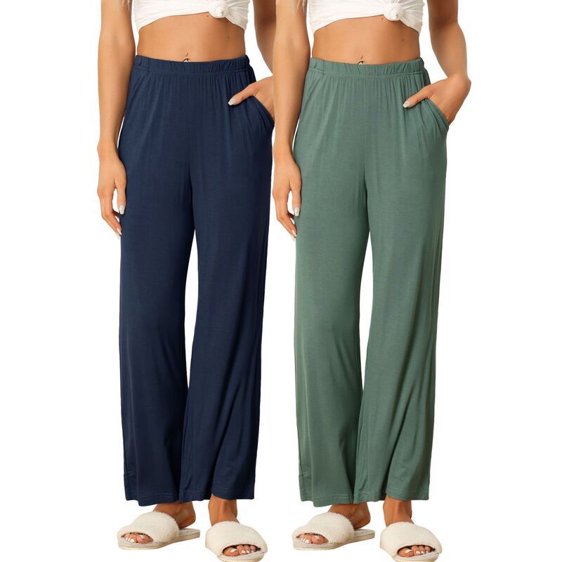 cheibear レディース アンダーウェア ナイトウェア パンツ コットン cheibear Womens Cotton Sleepants Elastic Waist Wideleg Straight Pantsleepwear 2 Pack Green