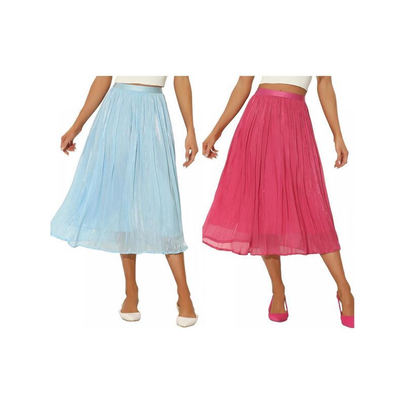 アレグラ ケー レディース ボトムスカート プリーツ ミディ ALLEGRA K 2 Packs Pleated Midi Skirt for Womens Elastic Waist Casual Accordion Skirt Hot Pink Light