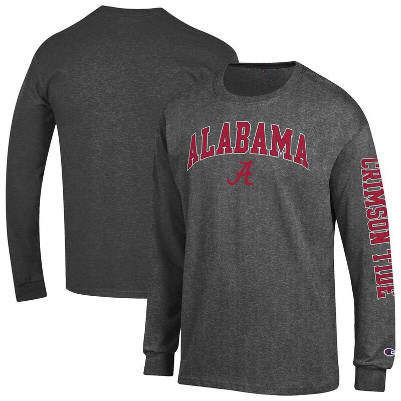 チャンピオン メンズ トップス Tシャツ ロゴ Mens Champion Charcoalabama Crimson Tide Arch Over Logo 2Hit Long Sleeve TShirt Ala Charco チャコール