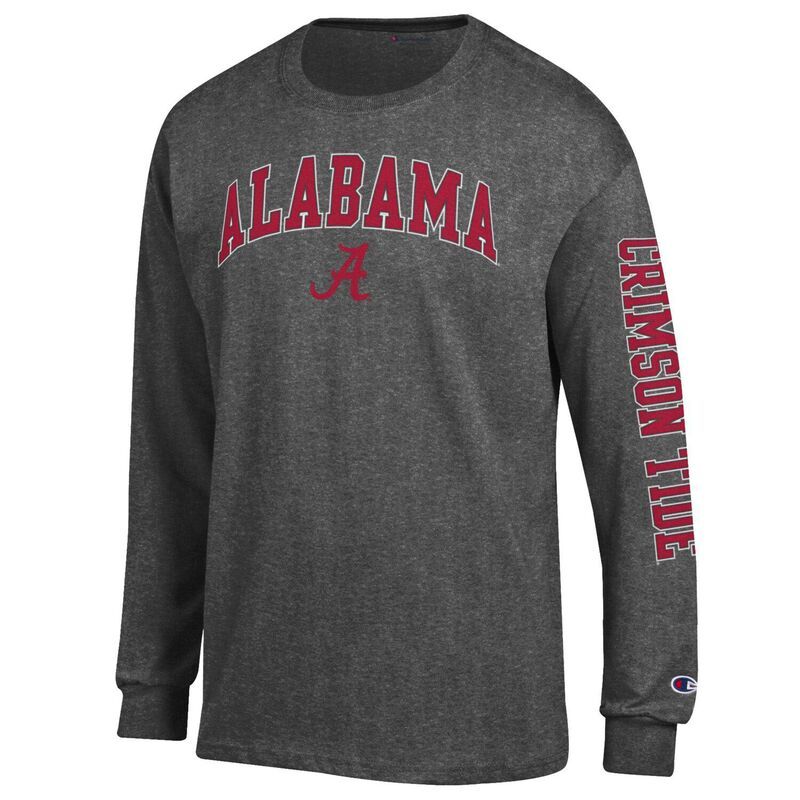 チャンピオン メンズ トップス Tシャツ ロゴ Mens Champion Charcoalabama Crimson Tide Arch Over Logo 2Hit Long Sleeve TShirt Ala Charco チャコール
