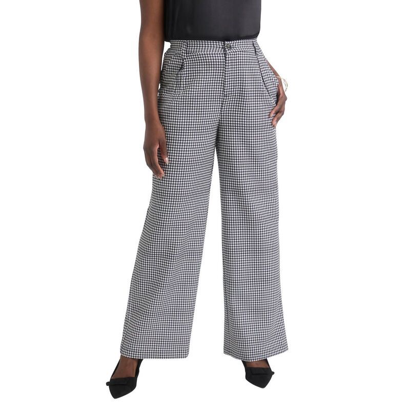 ジェシカロンドン レディース ボトムス カジュアルパンツ ワイドレッグ プラスサイズ Jessica London Womens Plusize BiStretch Wide Leg Pant Black Mini Houndstooth ブラック
