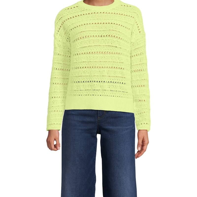 ランズエンド レディース アウター ニット・セーター クルーネック Womens Lands End Pointelle Crewneck Sweater Limoncello Yellow イエロー