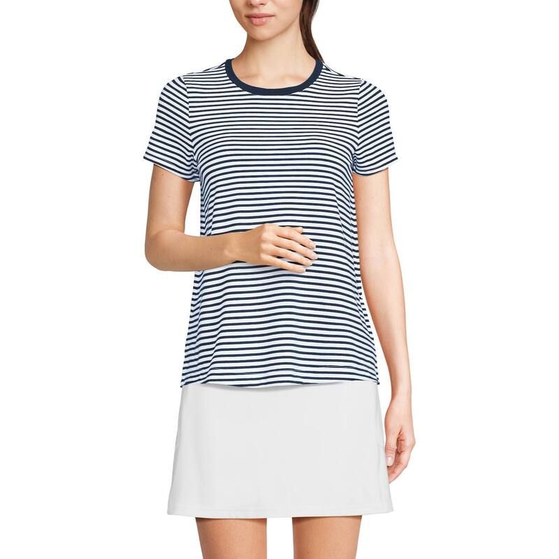 ランズエンド レディース トップス Tシャツ クルーネック Womens Lands End Power Performance Short Sleeve Crewneck TShirt White Sea Stripe ホワイト
