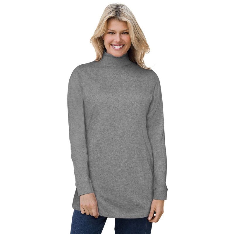 ウーマン ウィズイン レディース トップス Tシャツ モックネック プラスサイズ Woman Within Plusize Perfect Mockneck Tunic Medium Heather Grey グレー