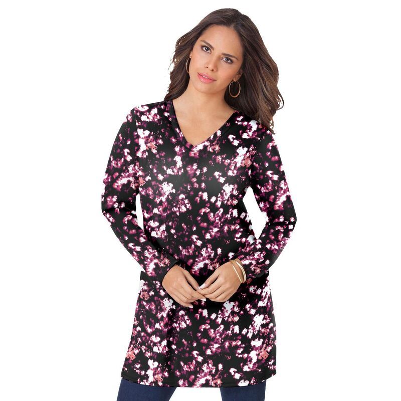 ロアマンズ レディース トップス Tシャツ Vネック プラスサイズ Roamans Womens Plusize Ultimate Long Sleeve V Neck Tunic Berry Abstractexture